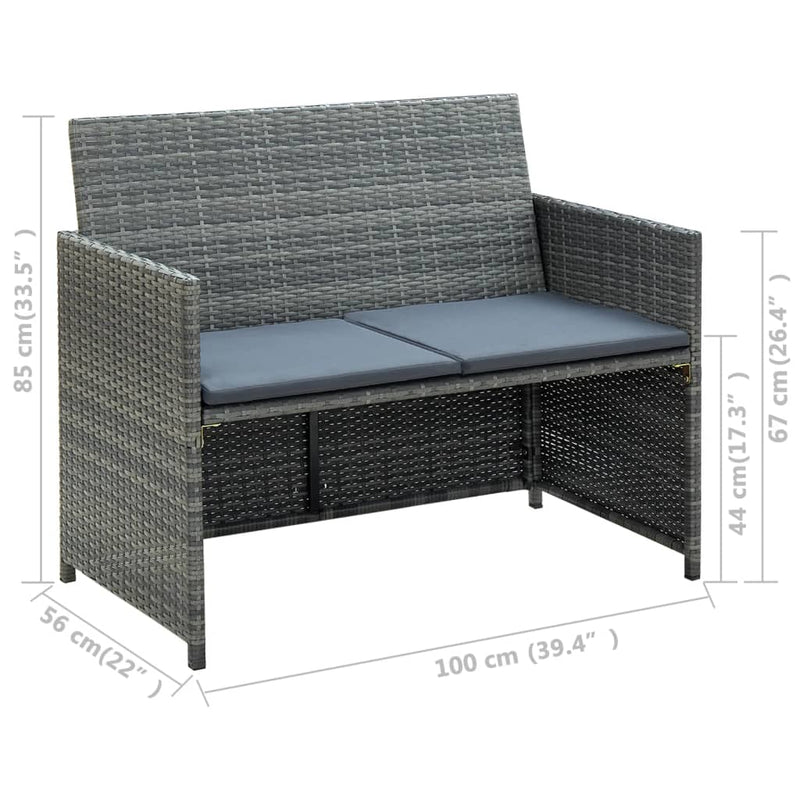 vidaXL szürke kétszemélyes polyrattan kerti kanapé párnákkal