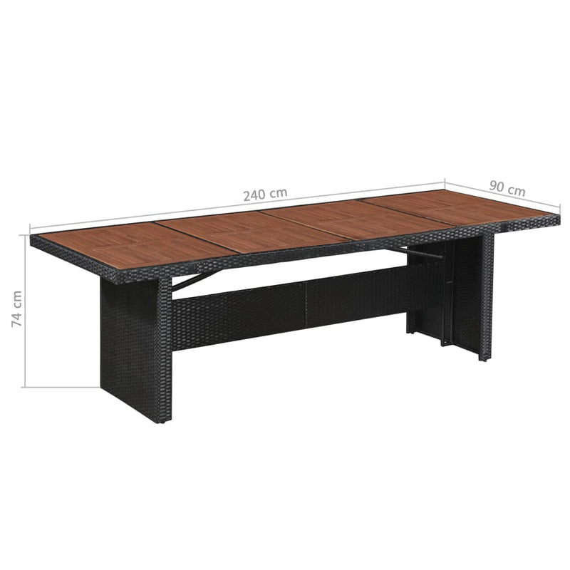 vidaXL polyrattan és tömör akácfa kerti asztal 240 x 90 x 74 cm