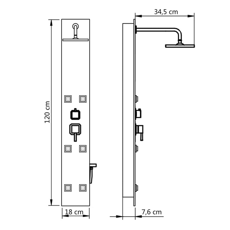 vidaXL fekete üveg zuhanypanel 18 x 42,1 x 120 cm