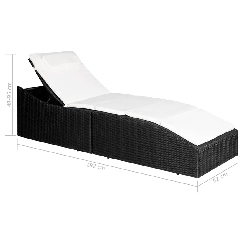 vidaXL fekete polyrattan napozóágy párnával
