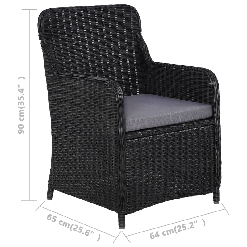 vidaXL 2 db fekete polyrattan kültéri étkezőszék párnával