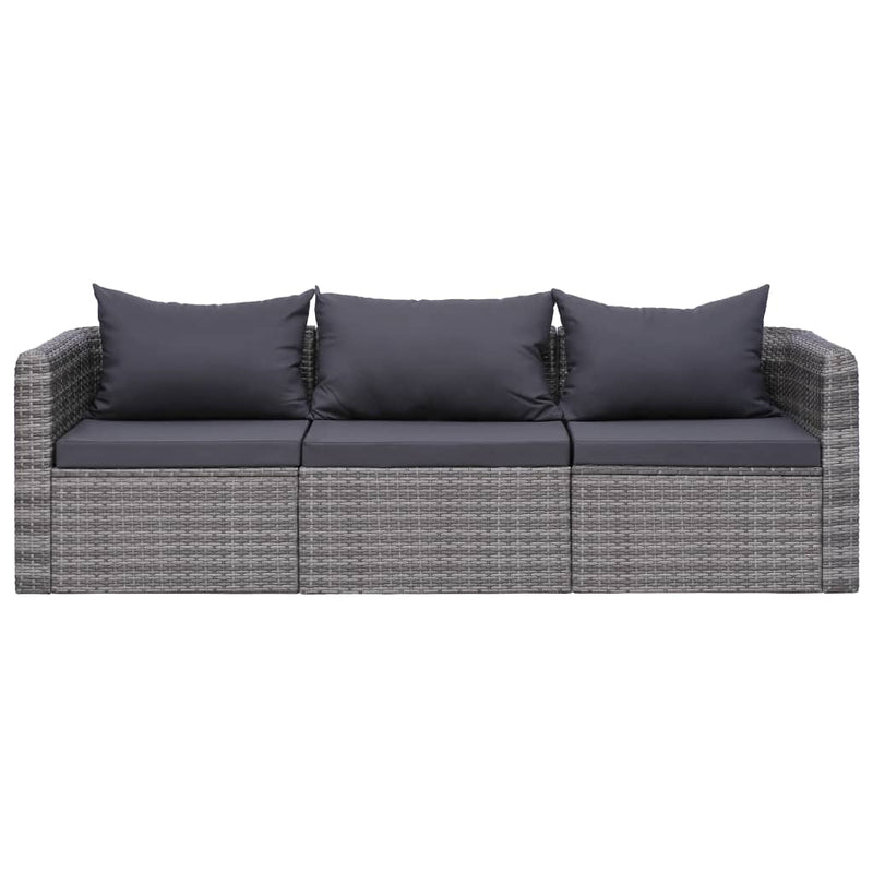 vidaXL 3-részes szürke polyrattan kerti ülőgarnitúra párnákkal