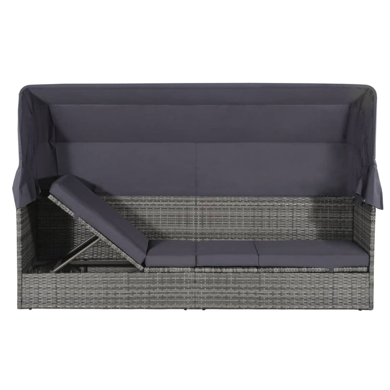 vidaXL szürke polyrattan napellenzős kerti ágy 205 x 62 cm