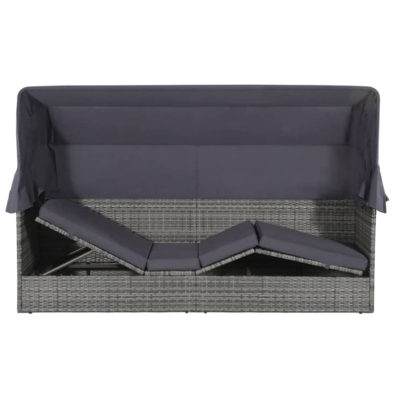 vidaXL szürke polyrattan napellenzős kerti ágy 205 x 62 cm