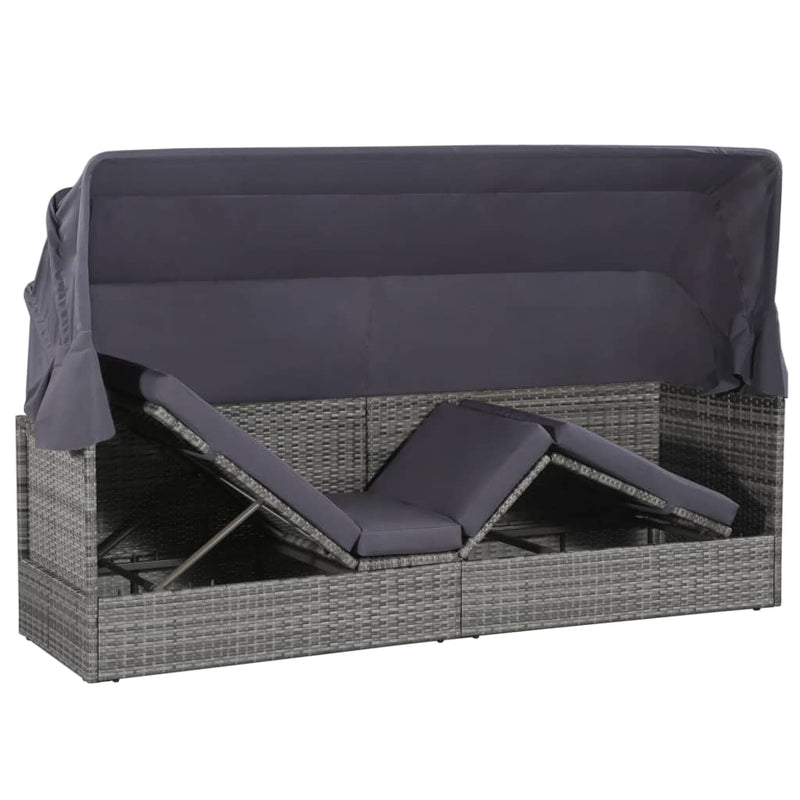 vidaXL szürke polyrattan napellenzős kerti ágy 205 x 62 cm