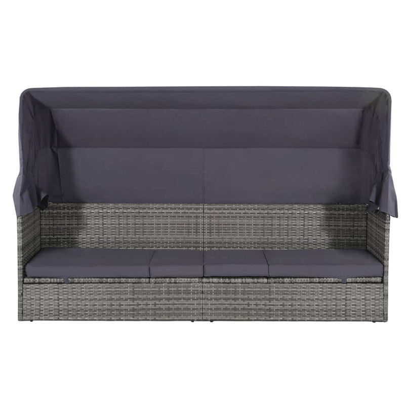 vidaXL szürke polyrattan napellenzős kerti ágy 205 x 62 cm