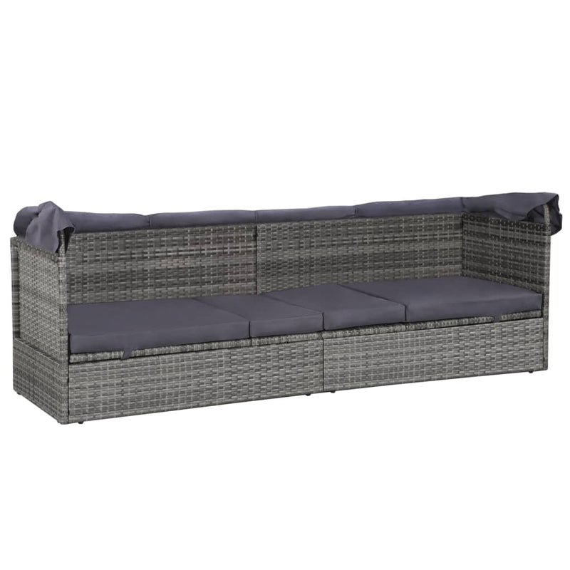 vidaXL szürke polyrattan napellenzős kerti ágy 205 x 62 cm