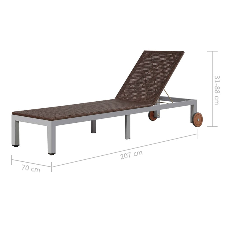vidaXL barna polyrattan napozóágy kerekekkel