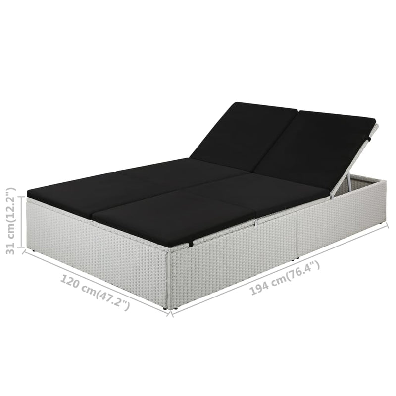 vidaXL fekete polyrattan napozóágy párnával