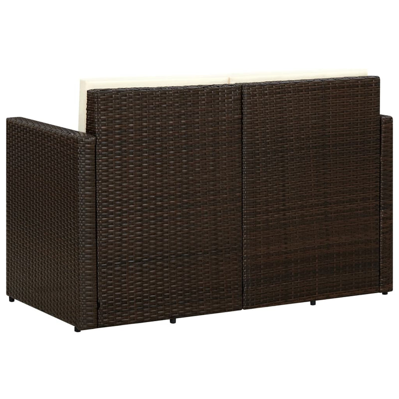 vidaXL barna kétszemélyes polyrattan kerti kanapé párnákkal