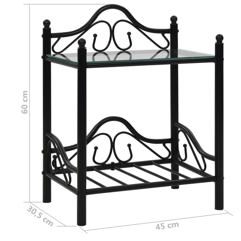 vidaXL 2 db fekete acél/edzett üveg éjjeliszekrény 45 x 30,5 x 60 cm