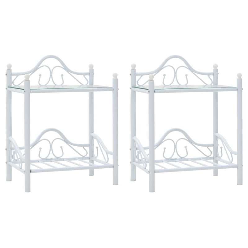 vidaXL 2 db fehér acél/edzett üveg éjjeliszekrény 45 x 30,5 x 60 cm