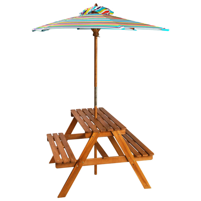 vidaXL tömör akácfa gyermek piknikasztal napernyővel 79x90x60 cm