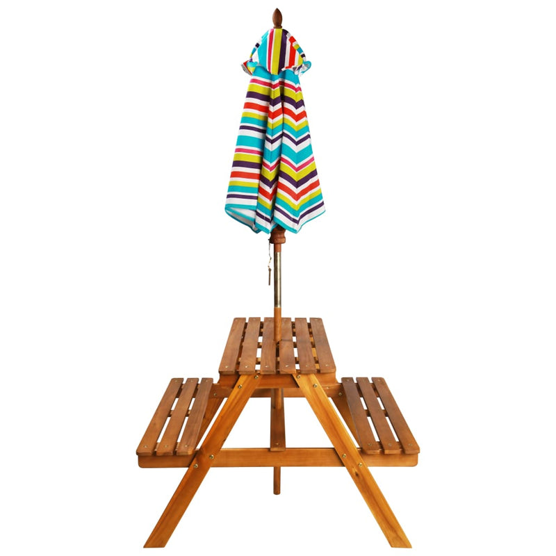 vidaXL tömör akácfa gyermek piknikasztal napernyővel 79x90x60 cm