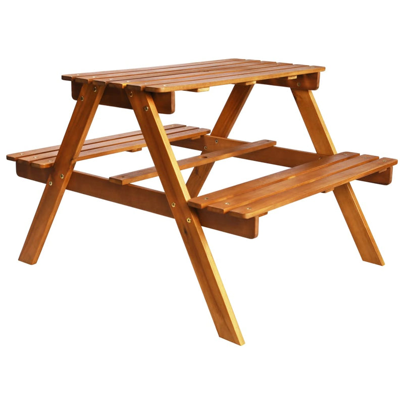 vidaXL tömör akácfa gyermek piknikasztal napernyővel 79x90x60 cm