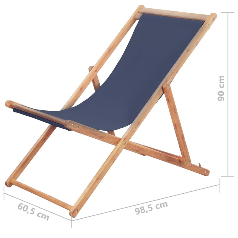 vidaXL kék összecsukható szövetkárpitos, favázas strandszék