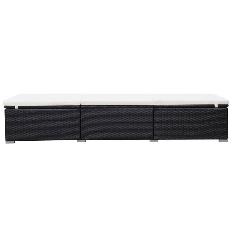 vidaXL fekete polyrattan napozóágy párnával