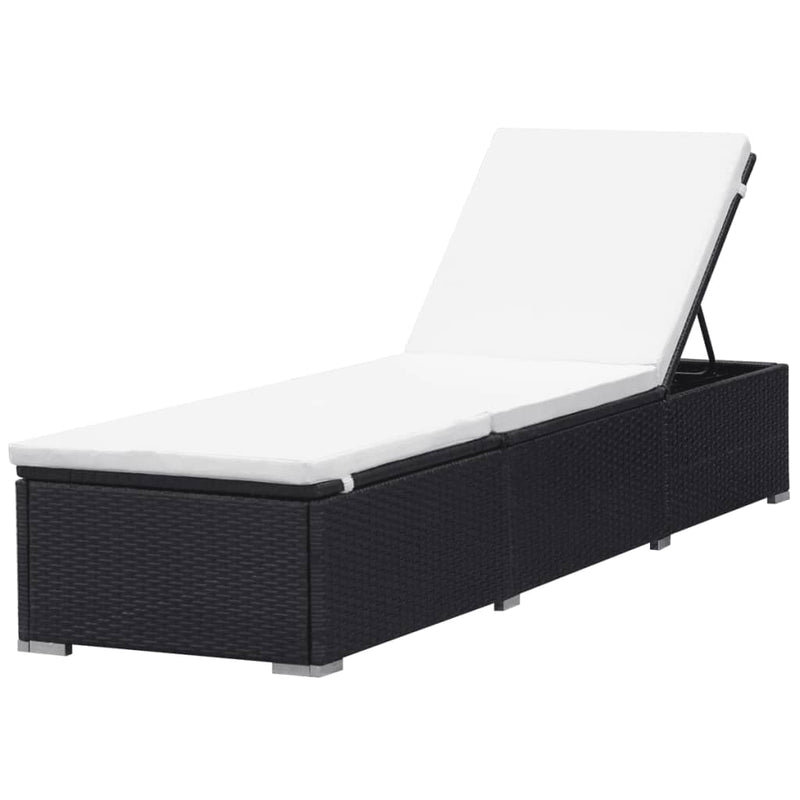 vidaXL fekete polyrattan napozóágy párnával