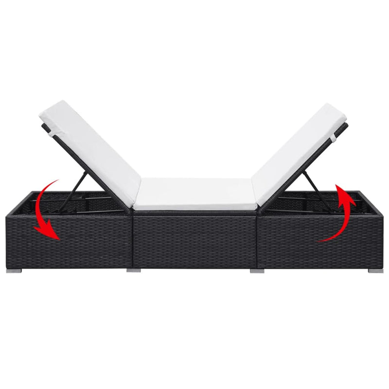 vidaXL fekete polyrattan napozóágy párnával