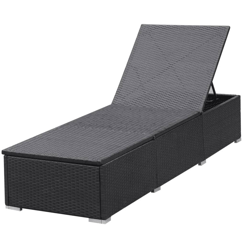 vidaXL fekete polyrattan napozóágy párnával
