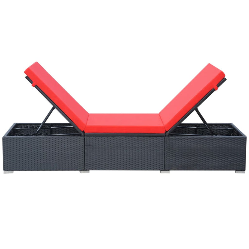 vidaXL fekete polyrattan napozóágy párnával
