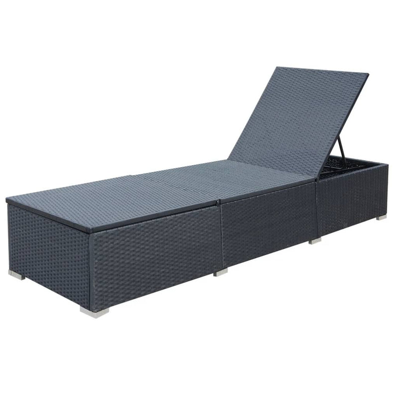 vidaXL fekete polyrattan napozóágy párnával