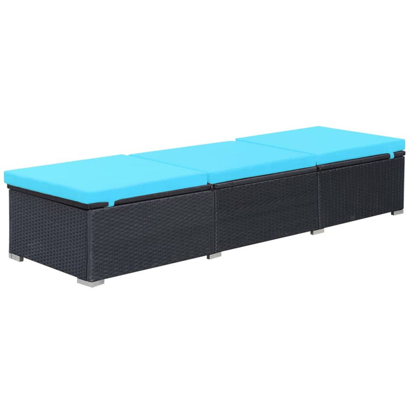 vidaXL fekete polyrattan napozóágy párnával