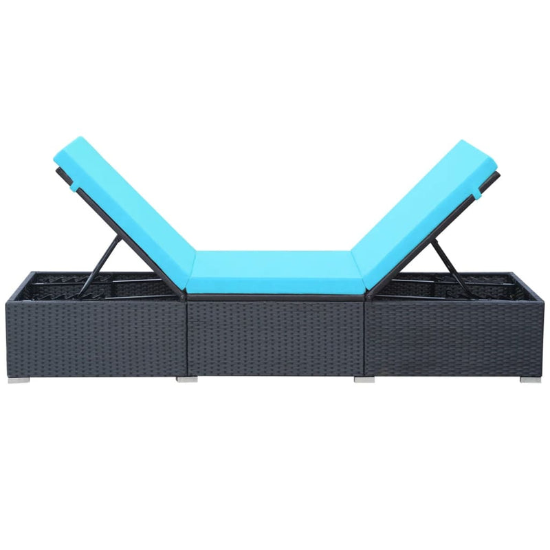 vidaXL fekete polyrattan napozóágy párnával