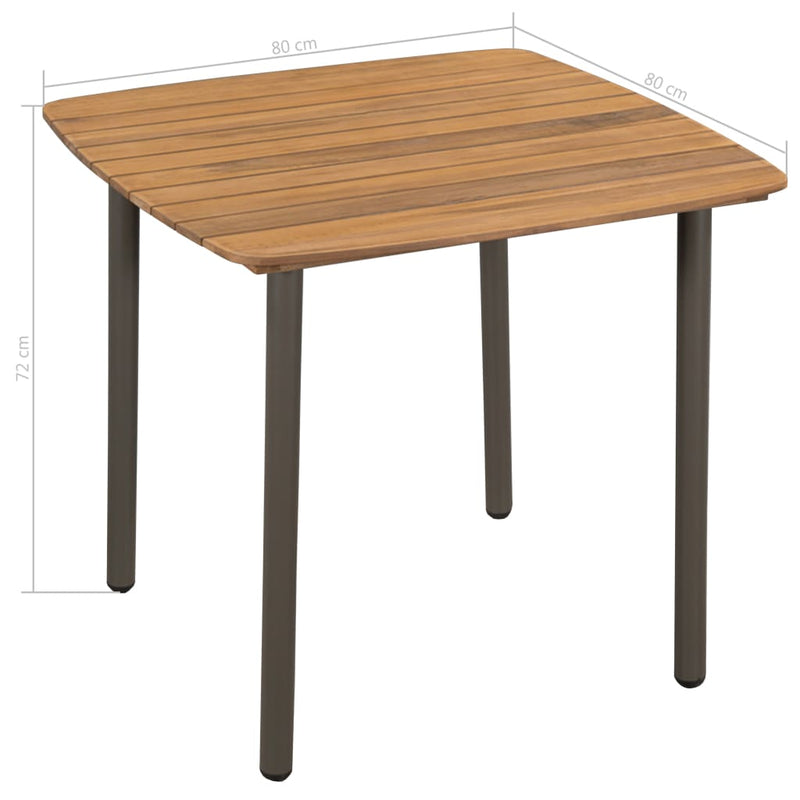 vidaXL tömör akácfa és acél kerti asztal 80 x 80 x 72 cm