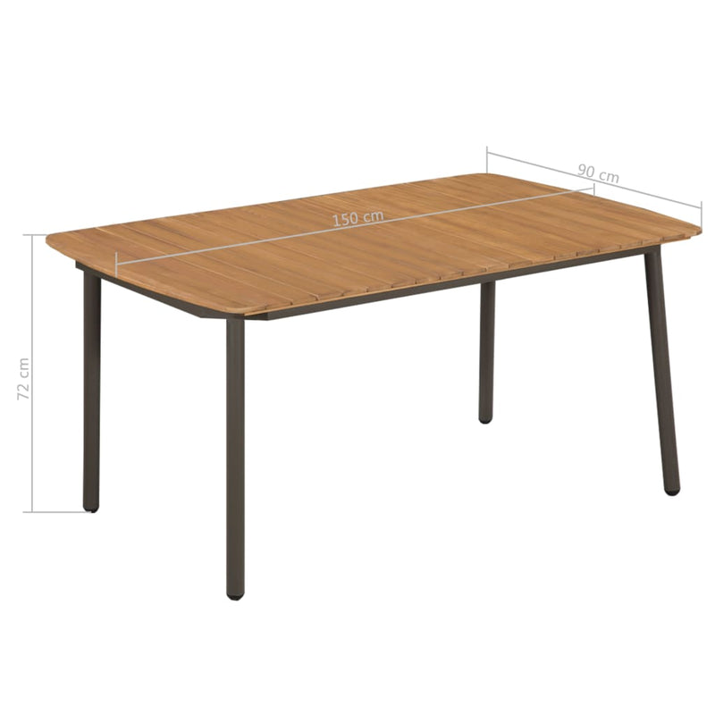 vidaXL tömör akácfa és acél kerti asztal 150x90x72cm