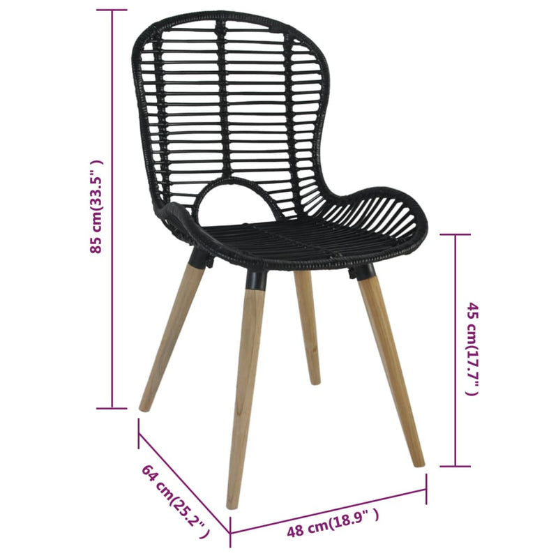 vidaXL 2 db fekete természetes rattan étkezőszék