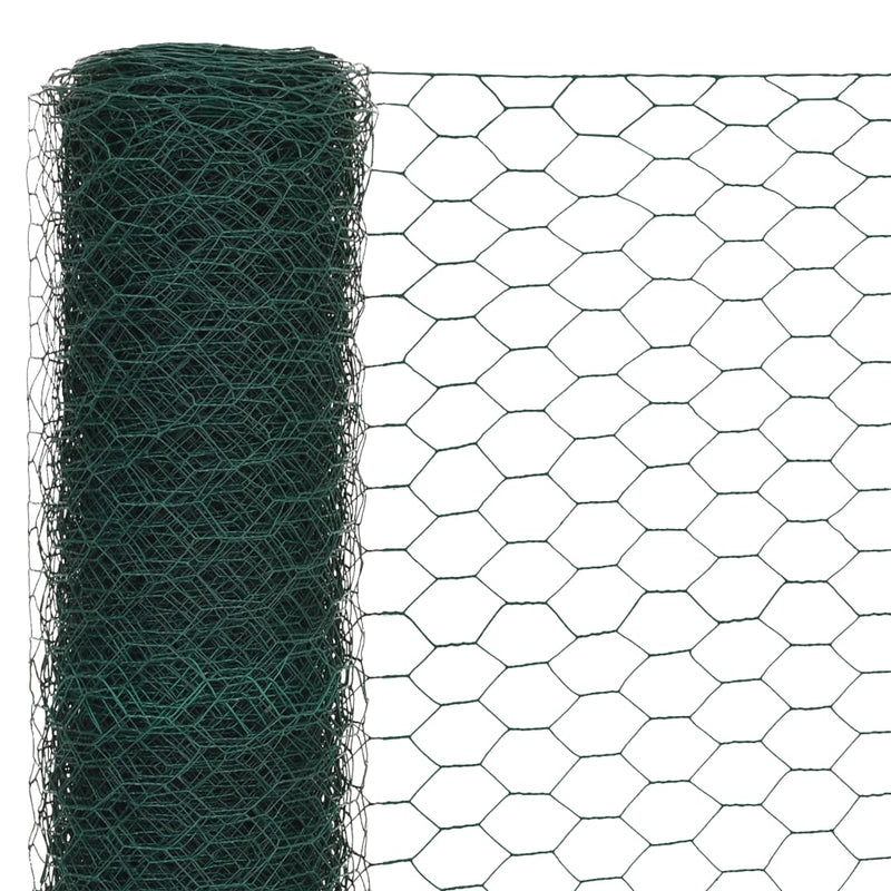 vidaXL zöld PVC-bevonatú acél csirkeháló drótkerítés 25 x 1,2 m
