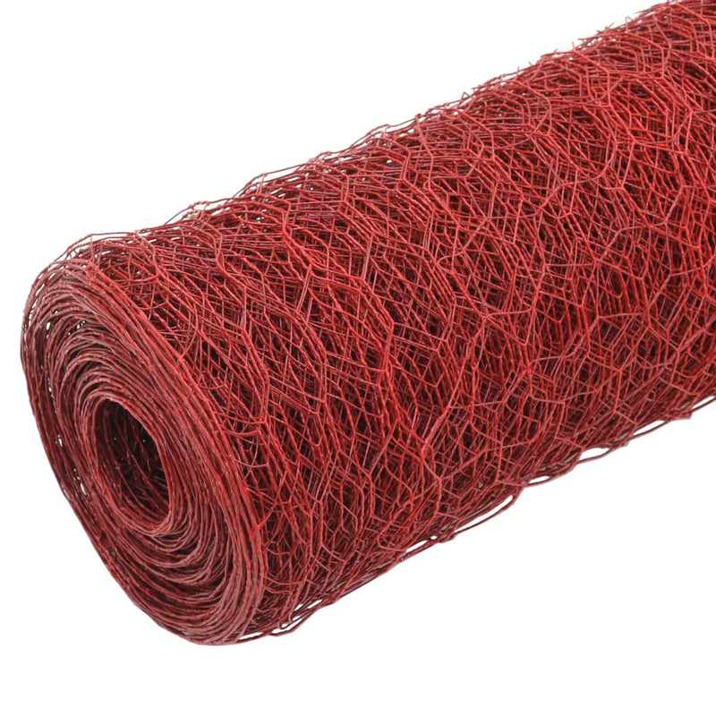 vidaXL piros PVC-bevonatú acél csirkeháló drótkerítés 25 x 1 m