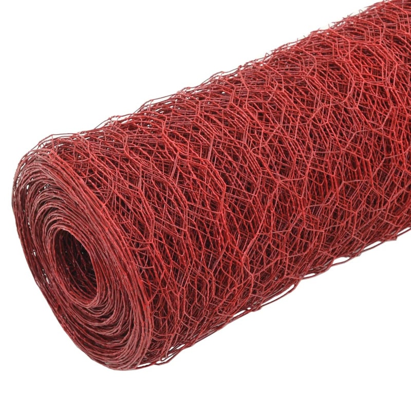 vidaXL piros PVC-bevonatú acél csirkeháló drótkerítés 25 x 1,2 m