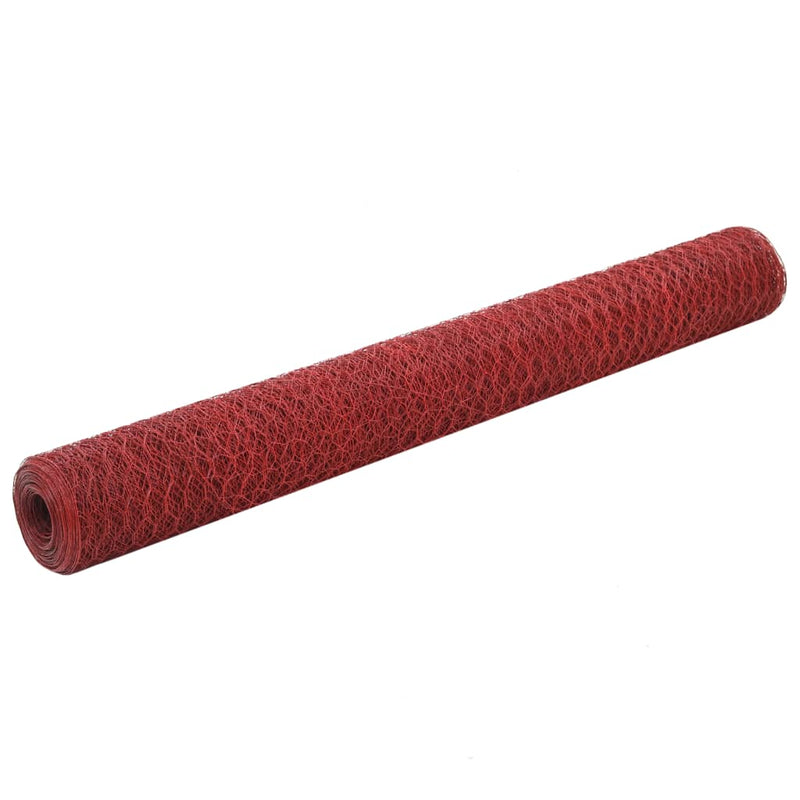 vidaXL piros PVC-bevonatú acél csirkeháló drótkerítés 25 x 1,2 m