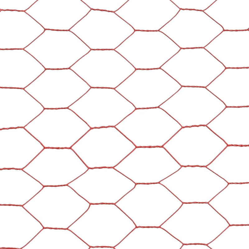 vidaXL piros PVC-bevonatú acél csirkeháló drótkerítés 25 x 1,2 m