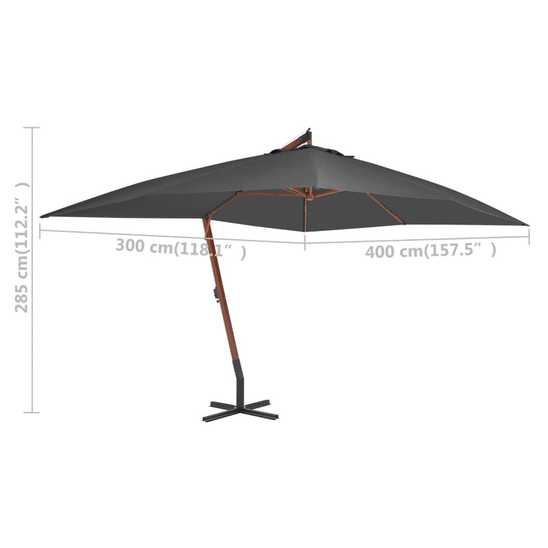 vidaXL antracitszürke konzolos kerti napernyő farúddal 400 x 300 cm