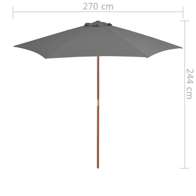 vidaXL antracitszürke kültéri napernyő farúddal 270 cm