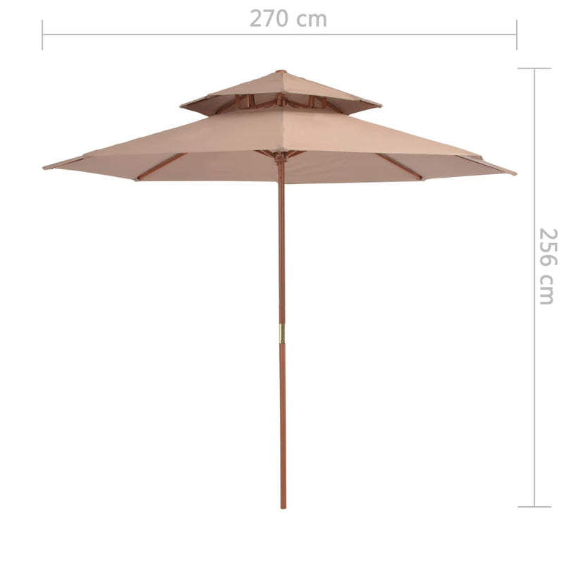 vidaXL tópszínű kétszintes napernyő fa rúddal 270 cm