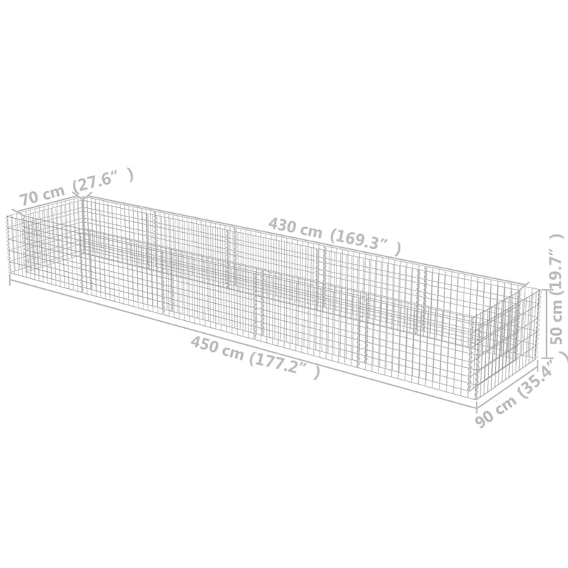 vidaXL horganyzott acél gabion magaságyás 450 x 90 x 50 cm