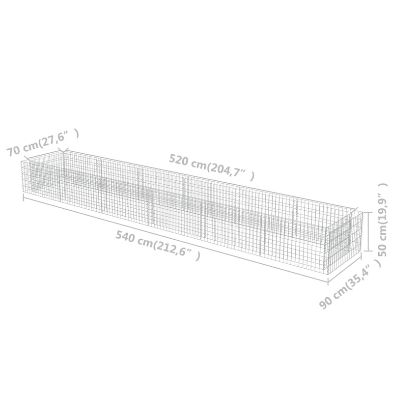 vidaXL horganyzott acél gabion magaságyás 540 x 90 x 50 cm