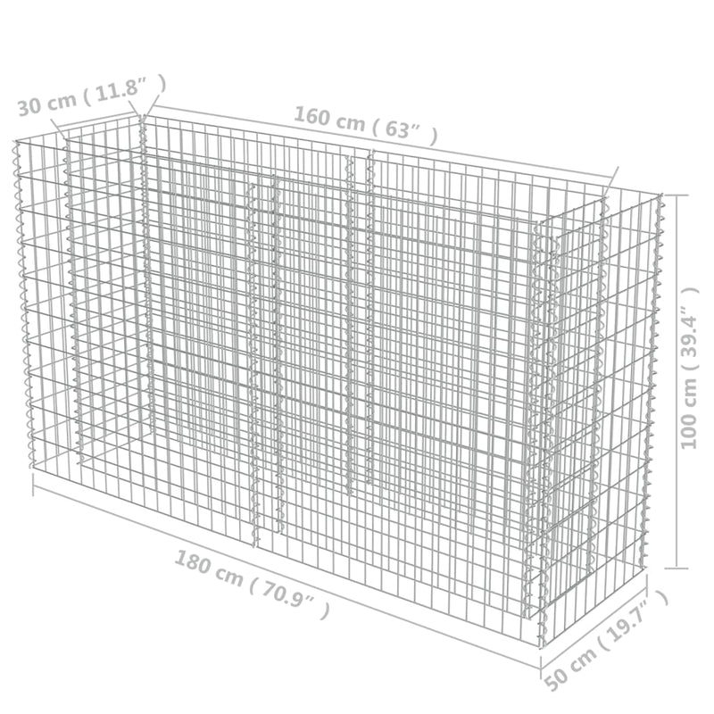 vidaXL horganyzott acél gabion magaságyás 180 x 50 x 100 cm