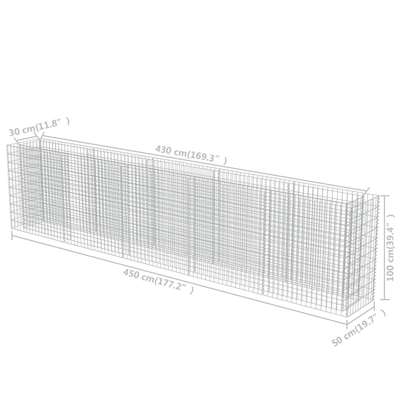 vidaXL horganyzott acél gabion magaságyás 450 x 50 x 100 cm