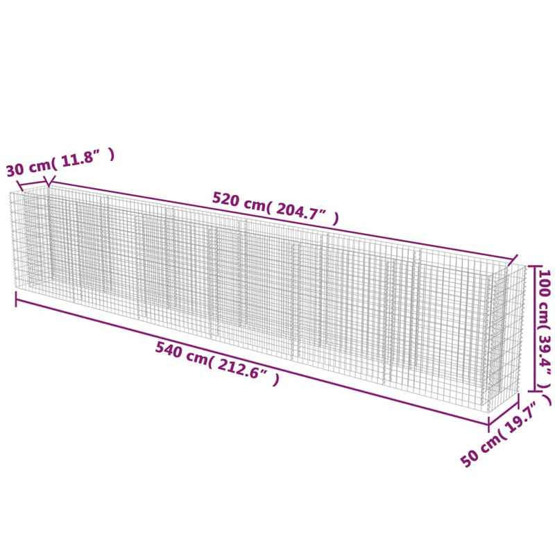 vidaXL horganyzott acél gabion magaságyás 540 x 50 x 100 cm