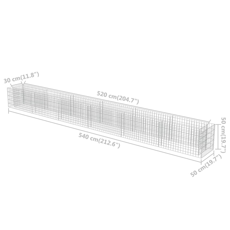 vidaXL horganyzott acél gabion magaságyás 540 x 50 x 50 cm