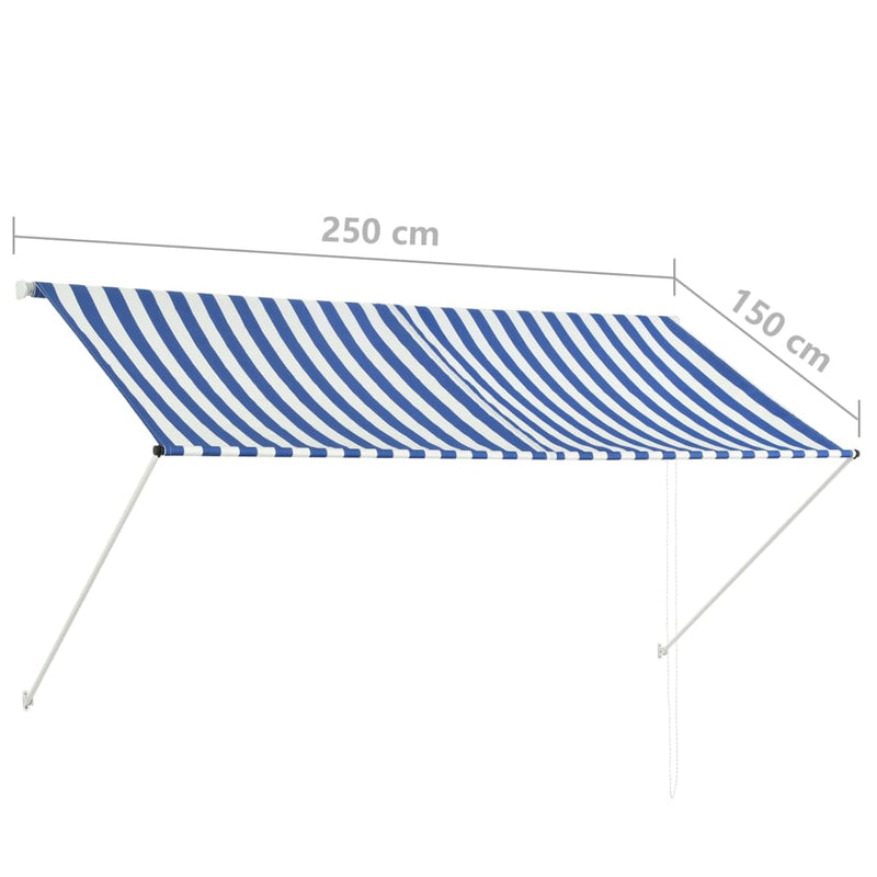 vidaXL feltekerhető kék és fehér napellenző 250 x 150 cm