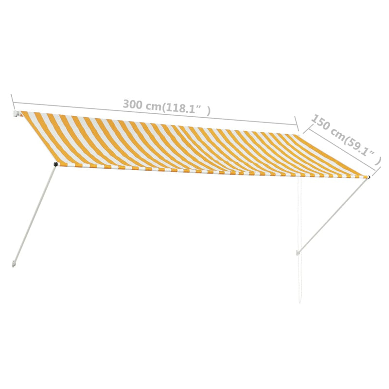 vidaXL feltekerhető sárga és fehér napellenző 300 x 150 cm