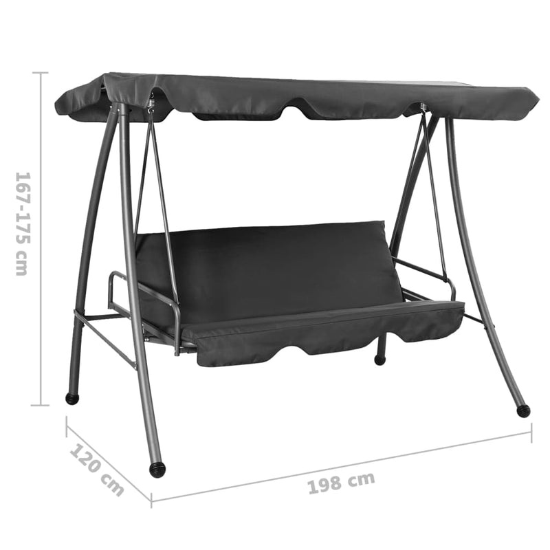 vidaXL antracitszürke acél hintaágy tetőponyvával 192 x 118 x 175 cm