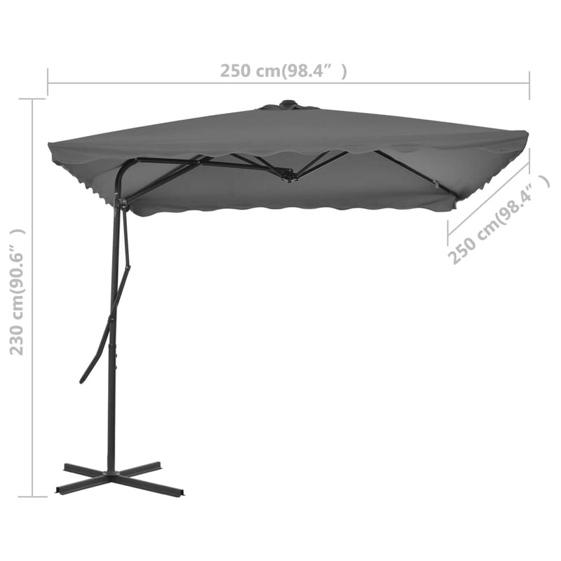 vidaXL antracitszürke kültéri napernyő acélrúddal 250 x 250 cm
