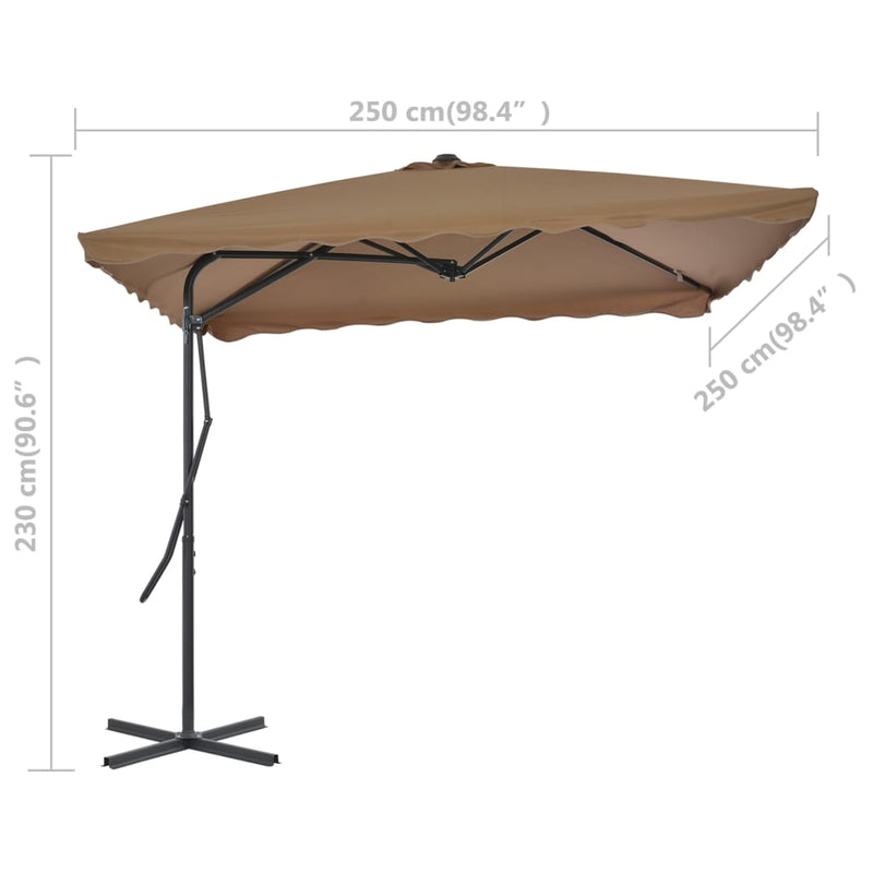 vidaXL tópszínű kültéri napernyő acélrúddal 250 x 250 cm